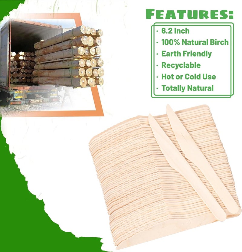 ANTETOK Disposable Wood Cutlery Knives - 100 Pack Wooden Knives Disposable,Biodegradable and Earth Friendly, 6.3 Inch Length Wood Knives, Knives6.3inch-100pcs - Image 3